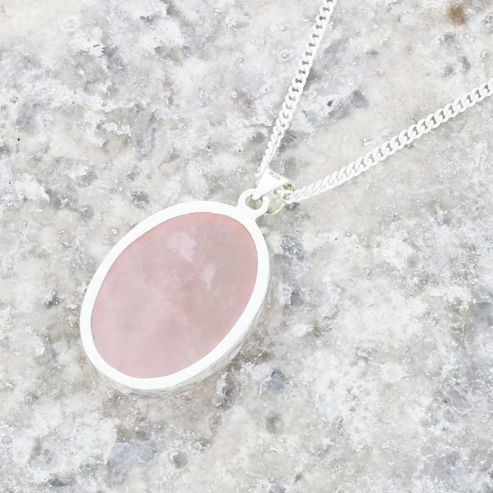 Rose Quartz Sterling Silver Oval Pendant and Chain