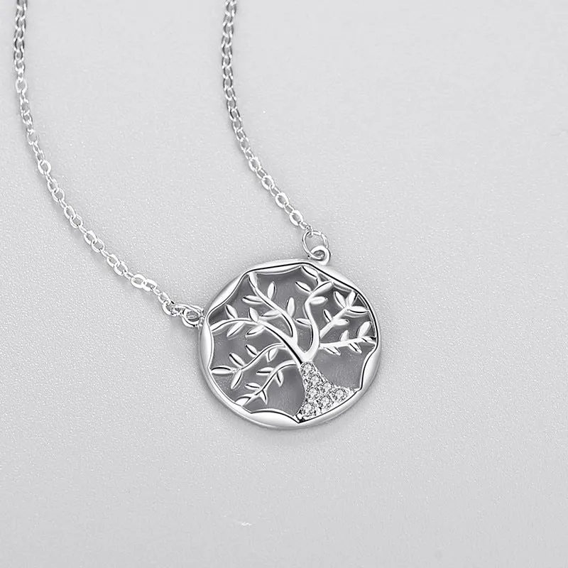 Round Sterling Silver Cubic Zirconia Tree Of Life Necklace