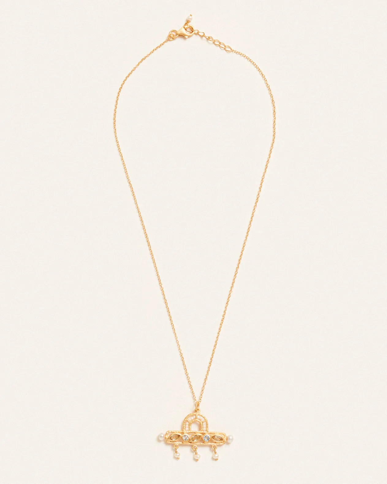 Roxanne pendant with blue topaz, lemon quartz and pearl