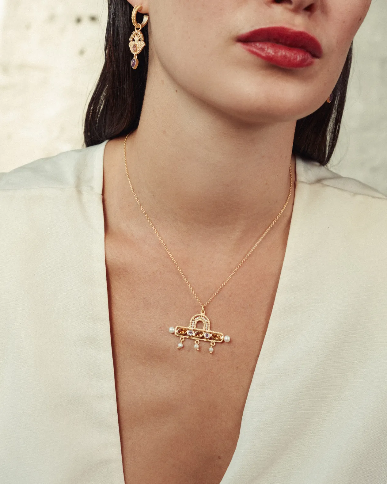 Roxanne pendant with tourmaline and pearl