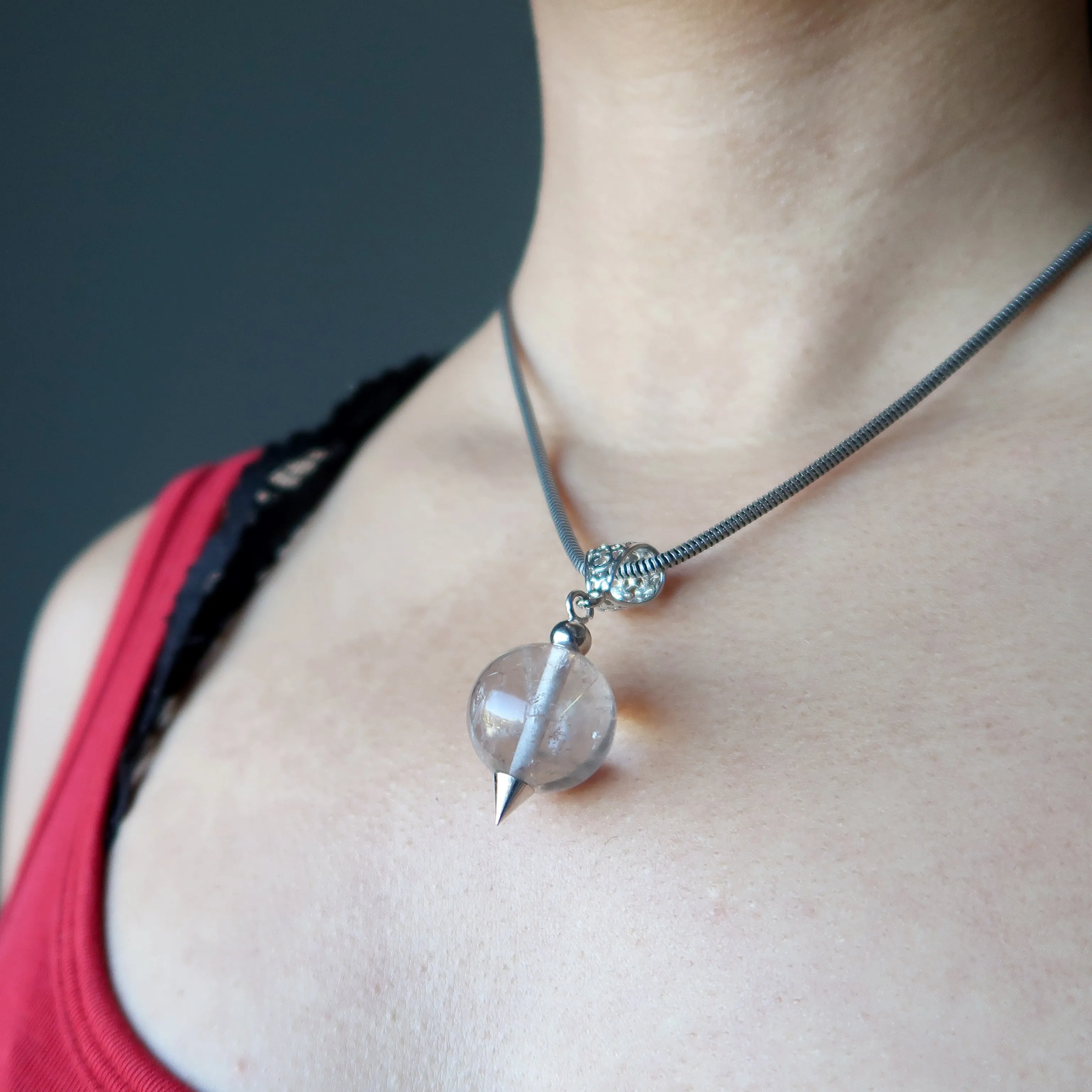 Rutilated Quartz Necklace Magical Gold Crystal Ball