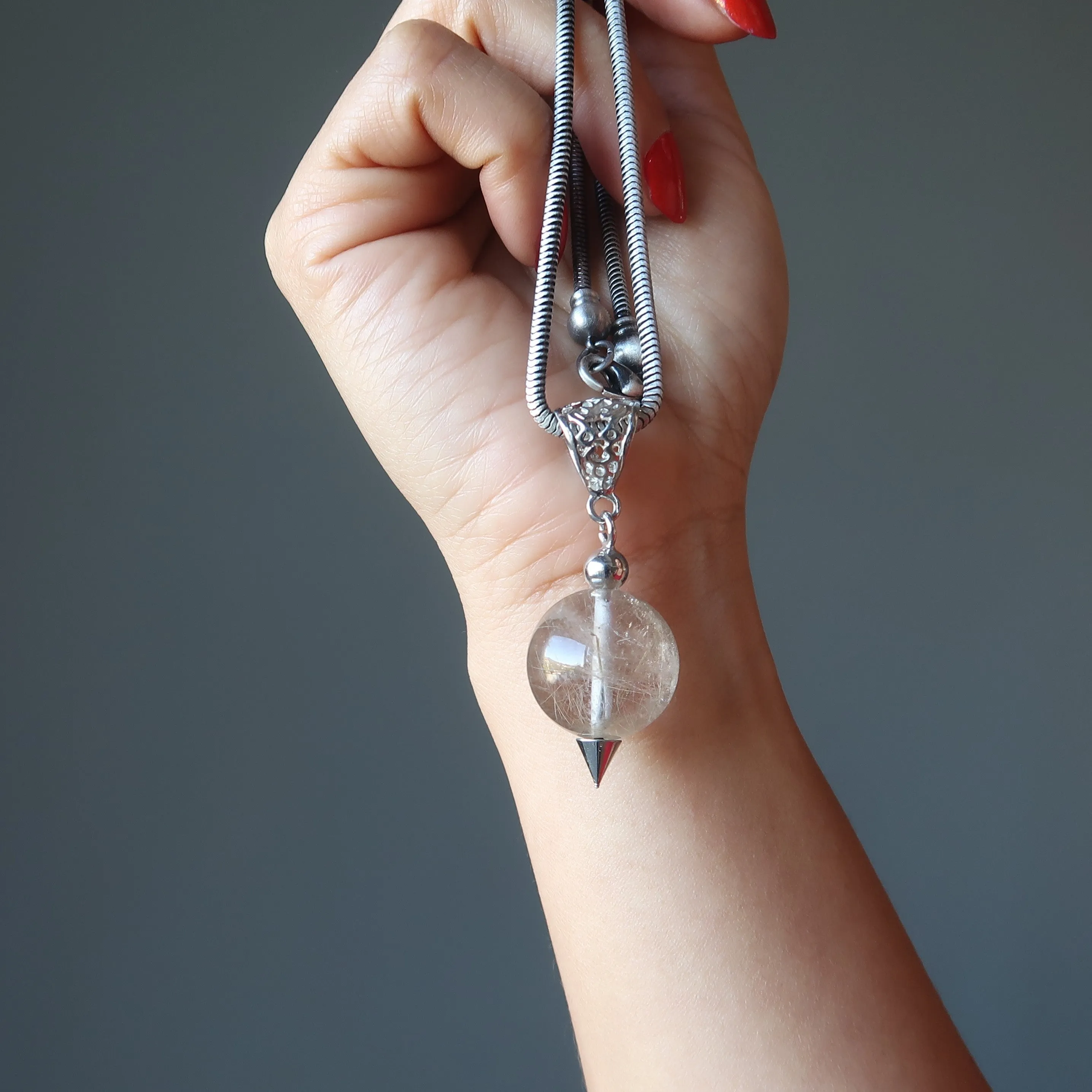 Rutilated Quartz Necklace Magical Gold Crystal Ball