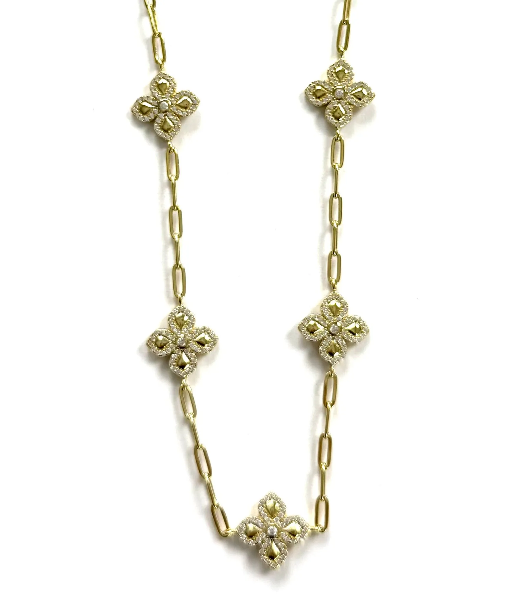 Sandy 5 Flower Necklace With Paperclip Chain