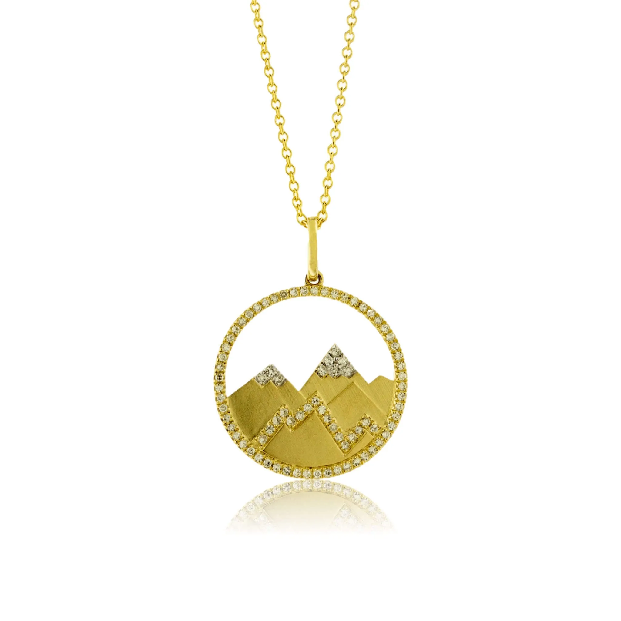 Satin Finish Flush Set Diamond Mountain Disc Pendant
