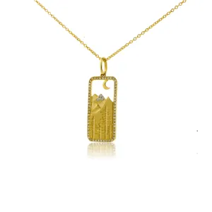 Satin Finish Flush Set Diamond Mountain Tag Pendant