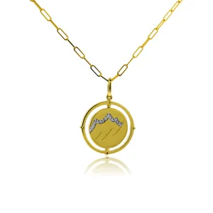 Satin Finish Flush Set Diamond Snowflake and Mountain Reversible Disc Pendant