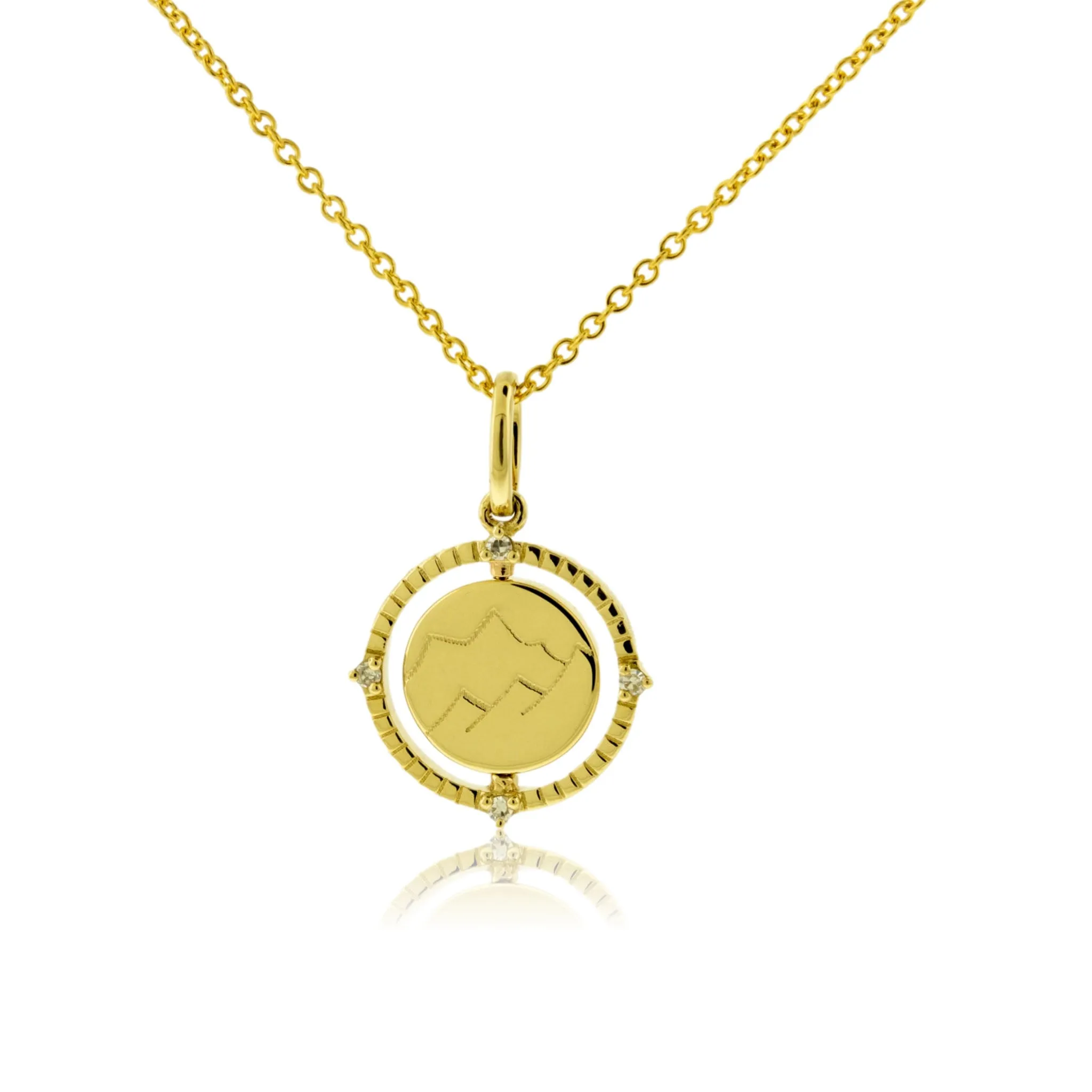 Satin Finish Flush Set Diamond Snowflake and Mountain Reversible Disc Pendant