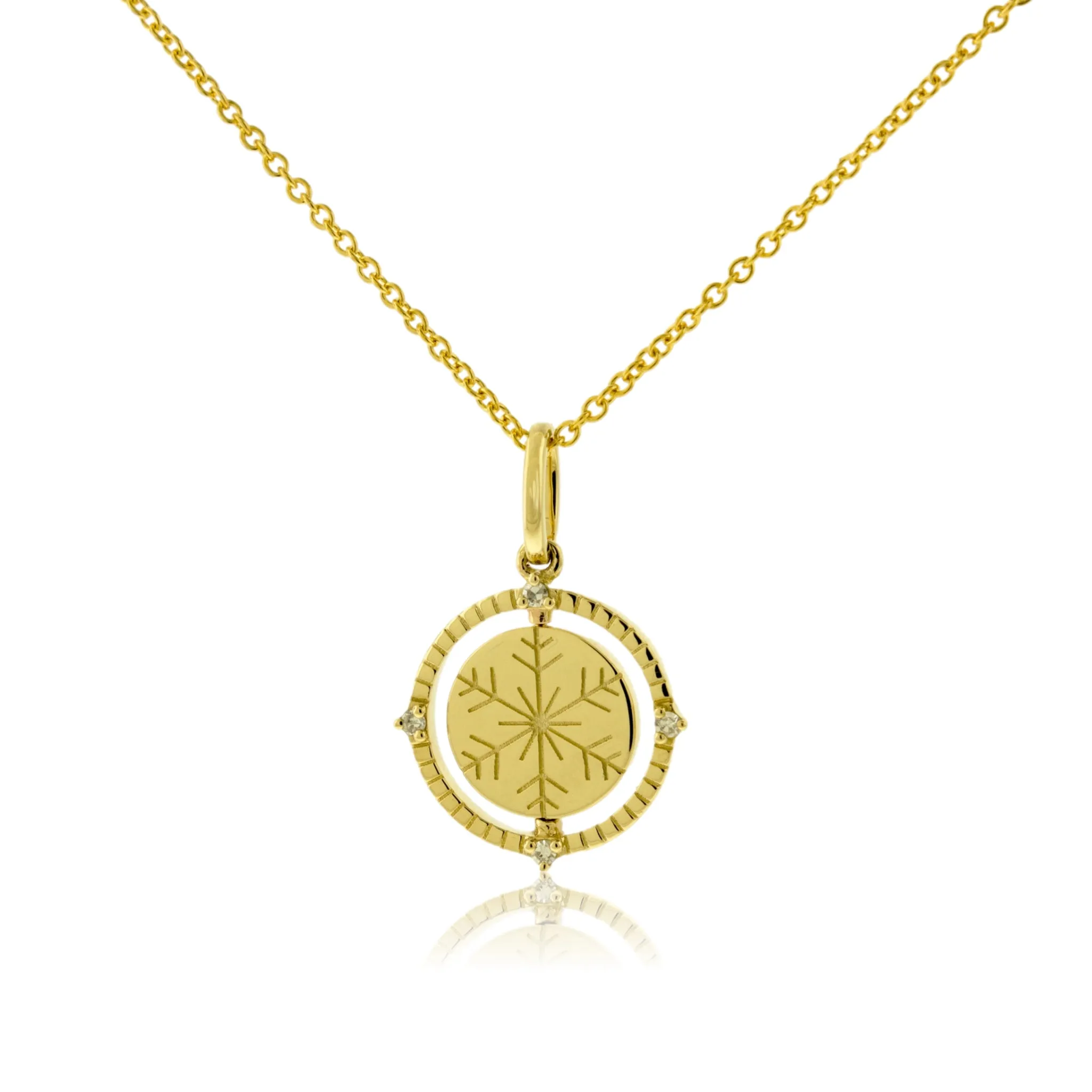 Satin Finish Flush Set Diamond Snowflake and Mountain Reversible Disc Pendant