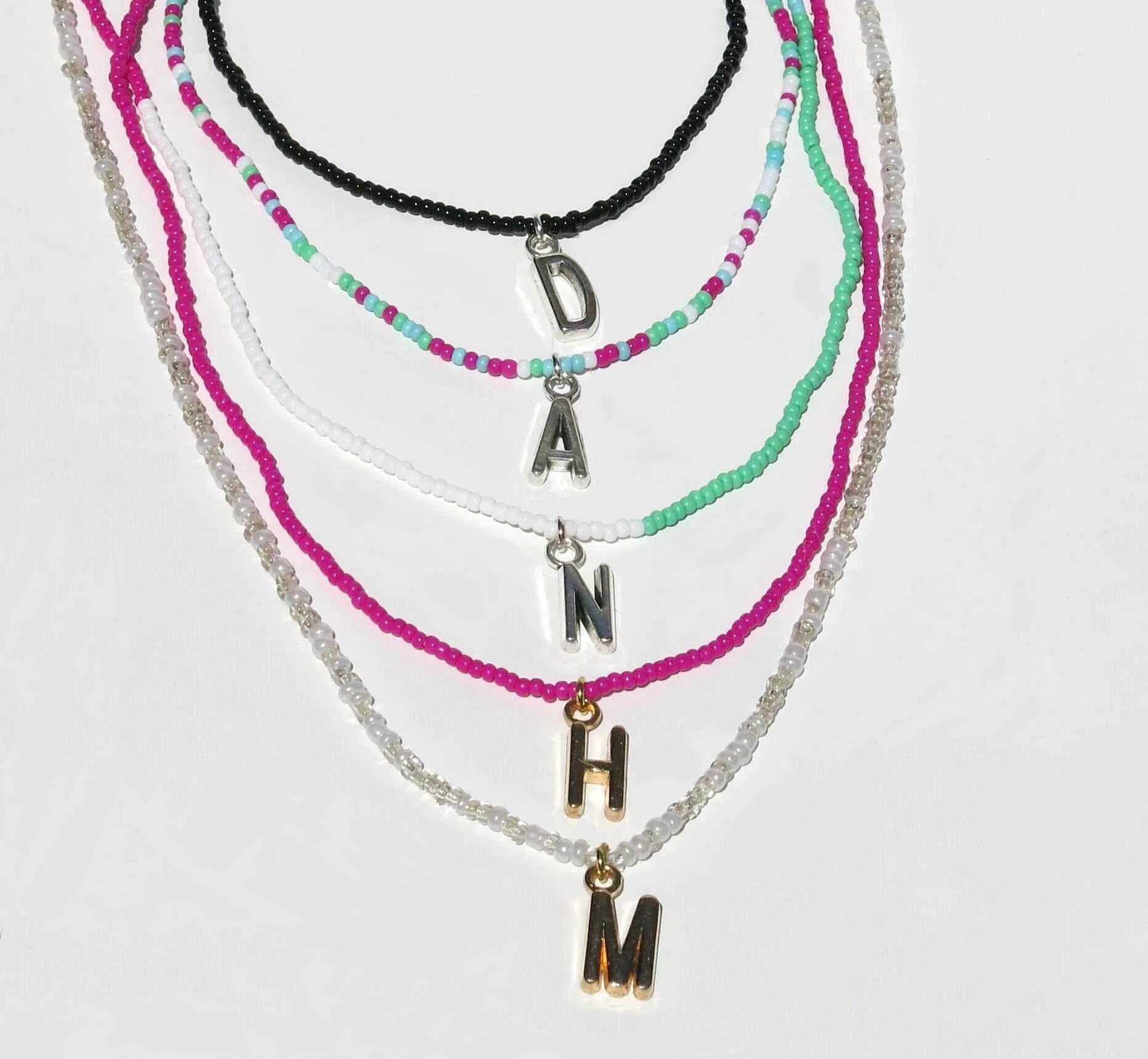 Seed Bead Initial Charm Necklace, Personalized Name Initial Beaded Friendship Necklace, Custom Initial Letter Charm Unisex Necklace