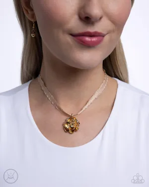 Seize the Spring - Gold - Rose Flower Ribbon Paparazzi Choker Necklace