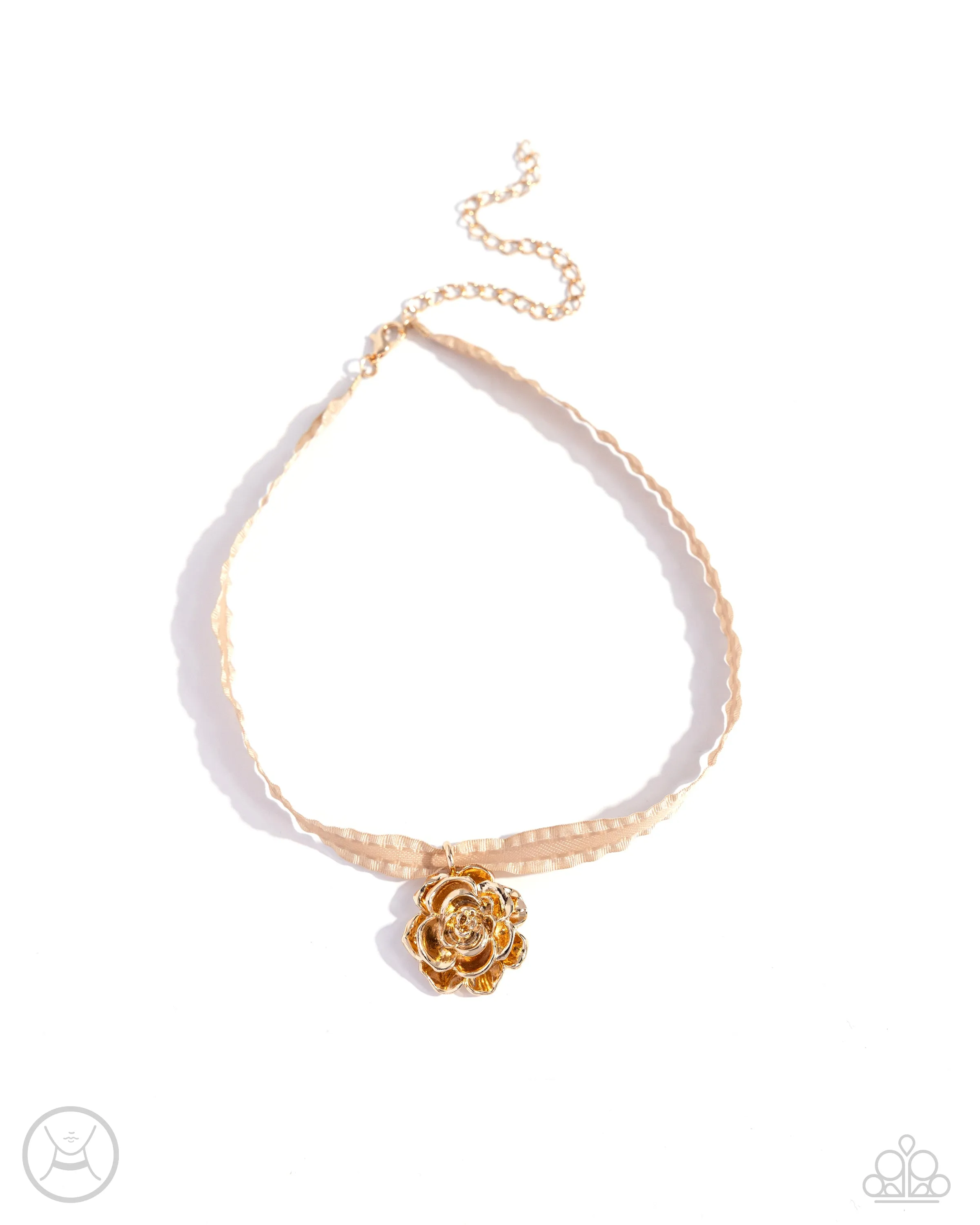 Seize the Spring - Gold - Rose Flower Ribbon Paparazzi Choker Necklace