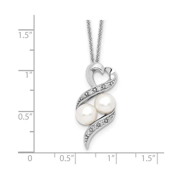 Sentimental Expressions Sterling Silver Rhodium Plated "2 P's in a Pod" (Friendship) CZ and Pearl Necklace