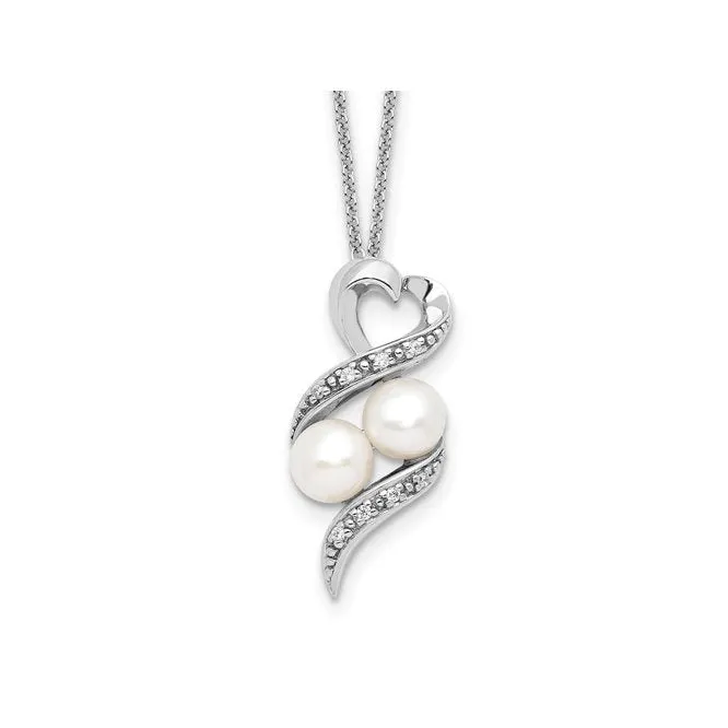Sentimental Expressions Sterling Silver Rhodium Plated "2 P's in a Pod" (Friendship) CZ and Pearl Necklace