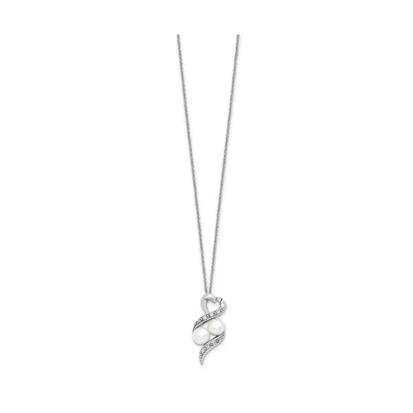 Sentimental Expressions Sterling Silver Rhodium Plated "2 P's in a Pod" (Friendship) CZ and Pearl Necklace