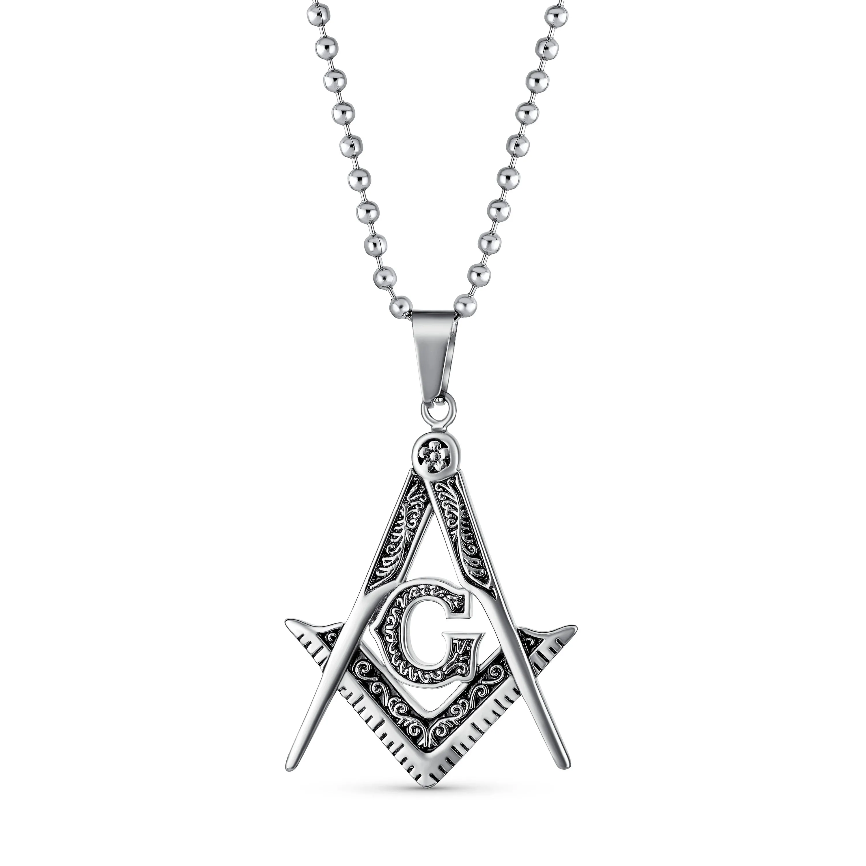 Set of 2 Freemason Masonic Symbol Pendant Necklace Silver Gold Plated Oxidized