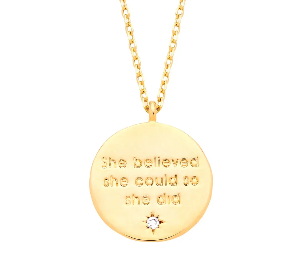 SHE BELIEVED SHE COULD SO SHE DID Engraved Necklace in Gold