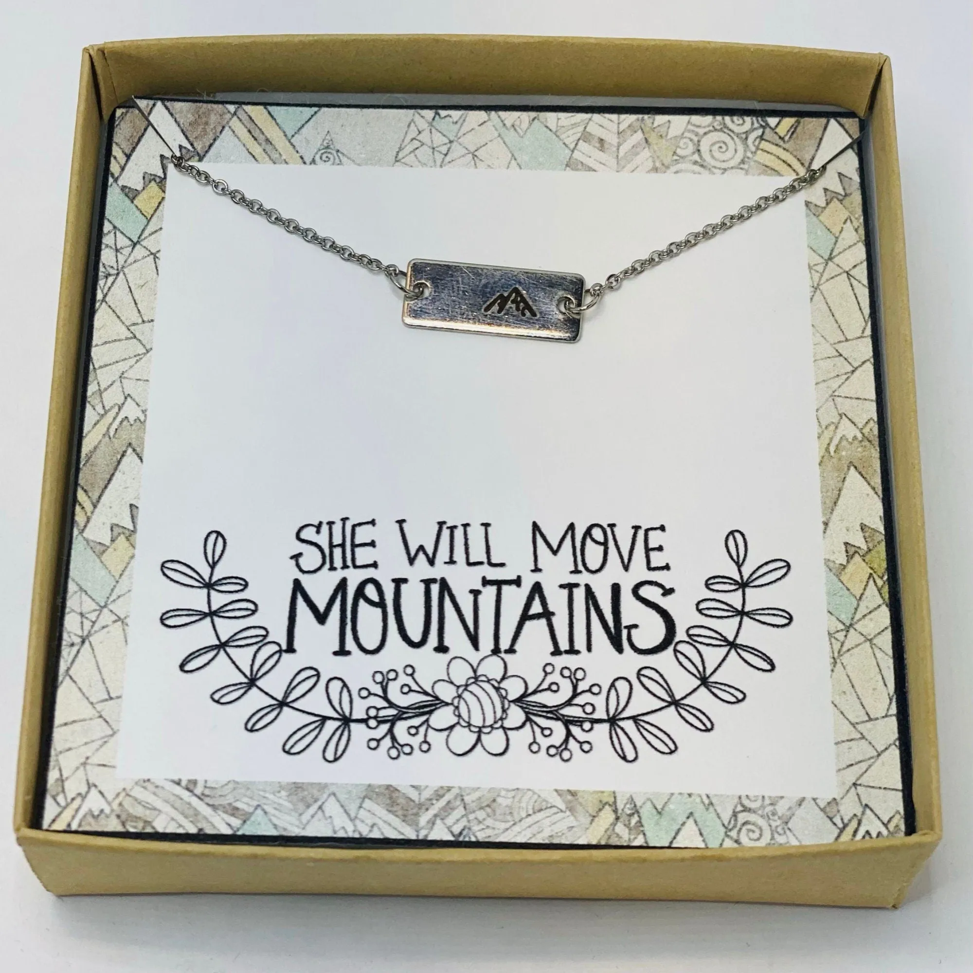 She will move mountains necklace, Team gift, Encouragement jewelry, Mountain jewelry, Inspirational gift, Graduation gifts, Positive quotes
