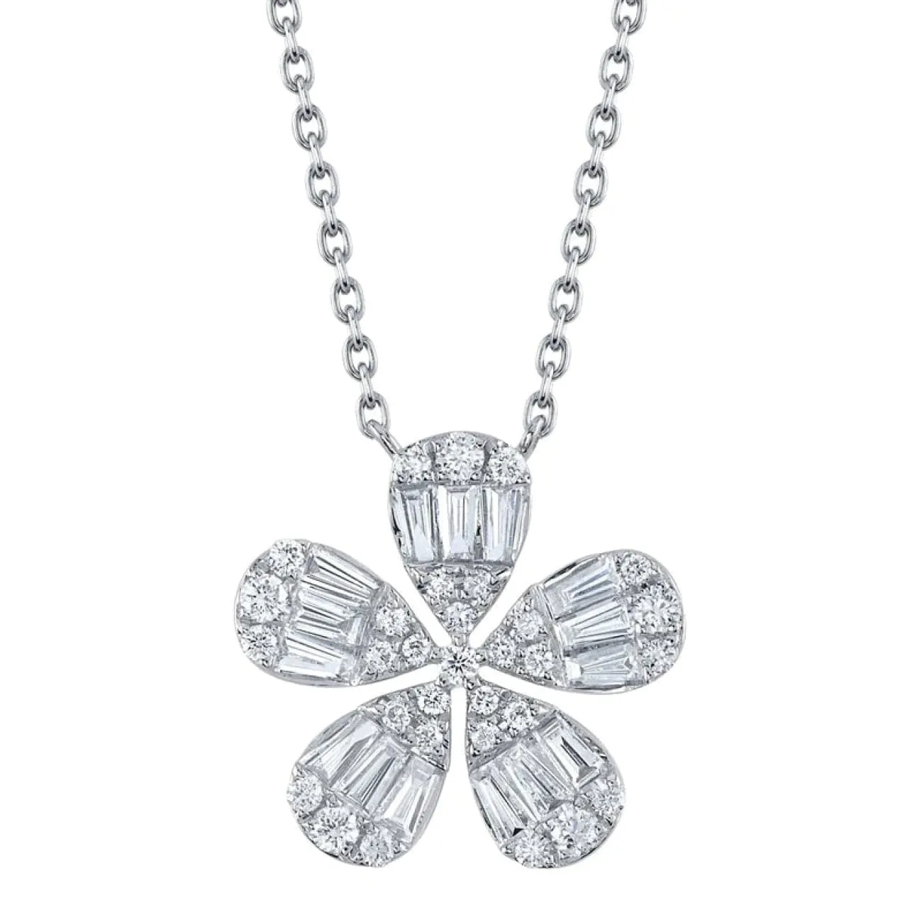 Shy Creation Diamond Baguette Flower Necklace