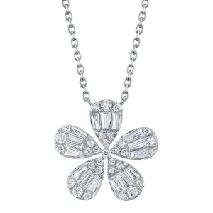Shy Creation Diamond Baguette Flower Necklace