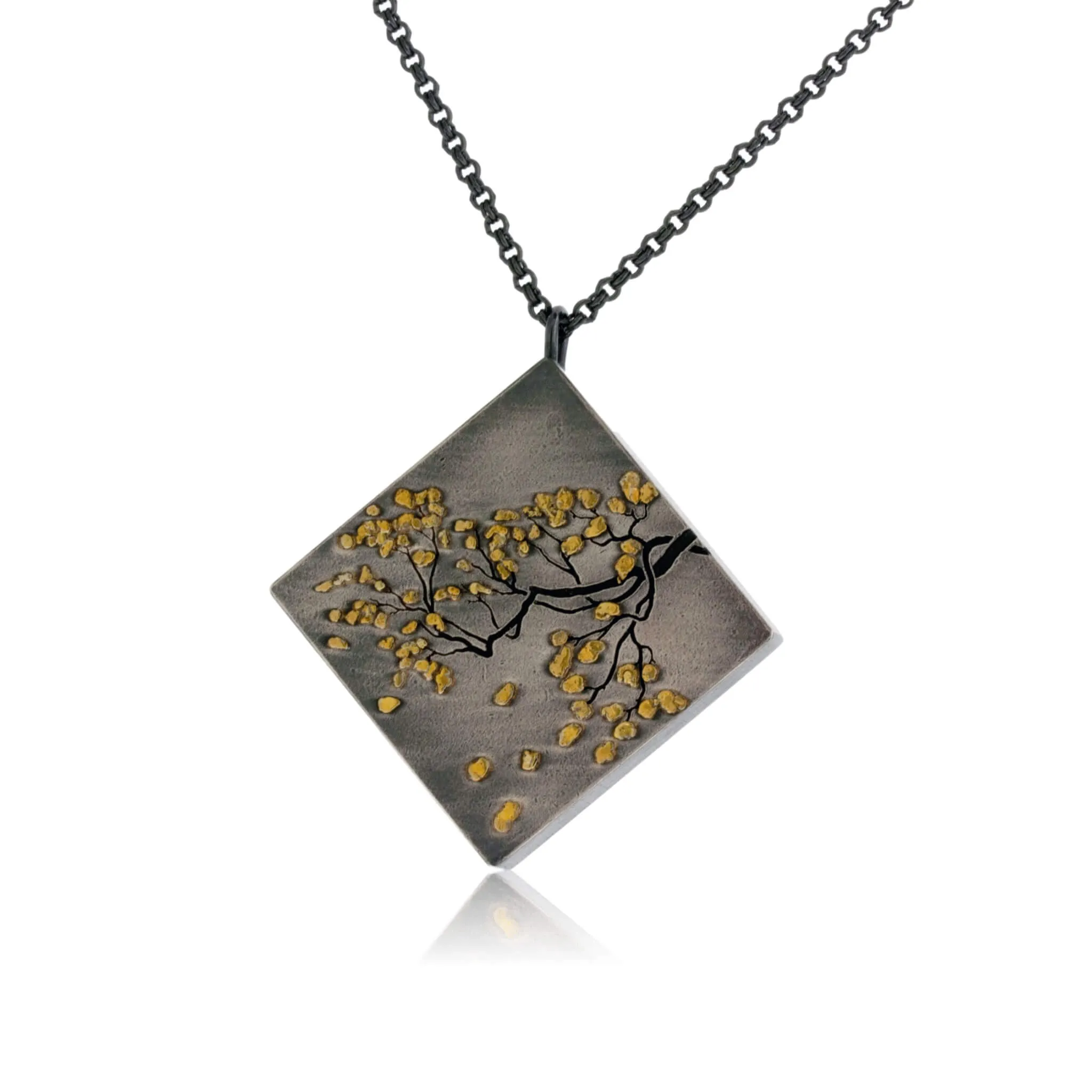 Silver, 18K Gold, & Nugget Gold Aspen Branch On Point Pendant