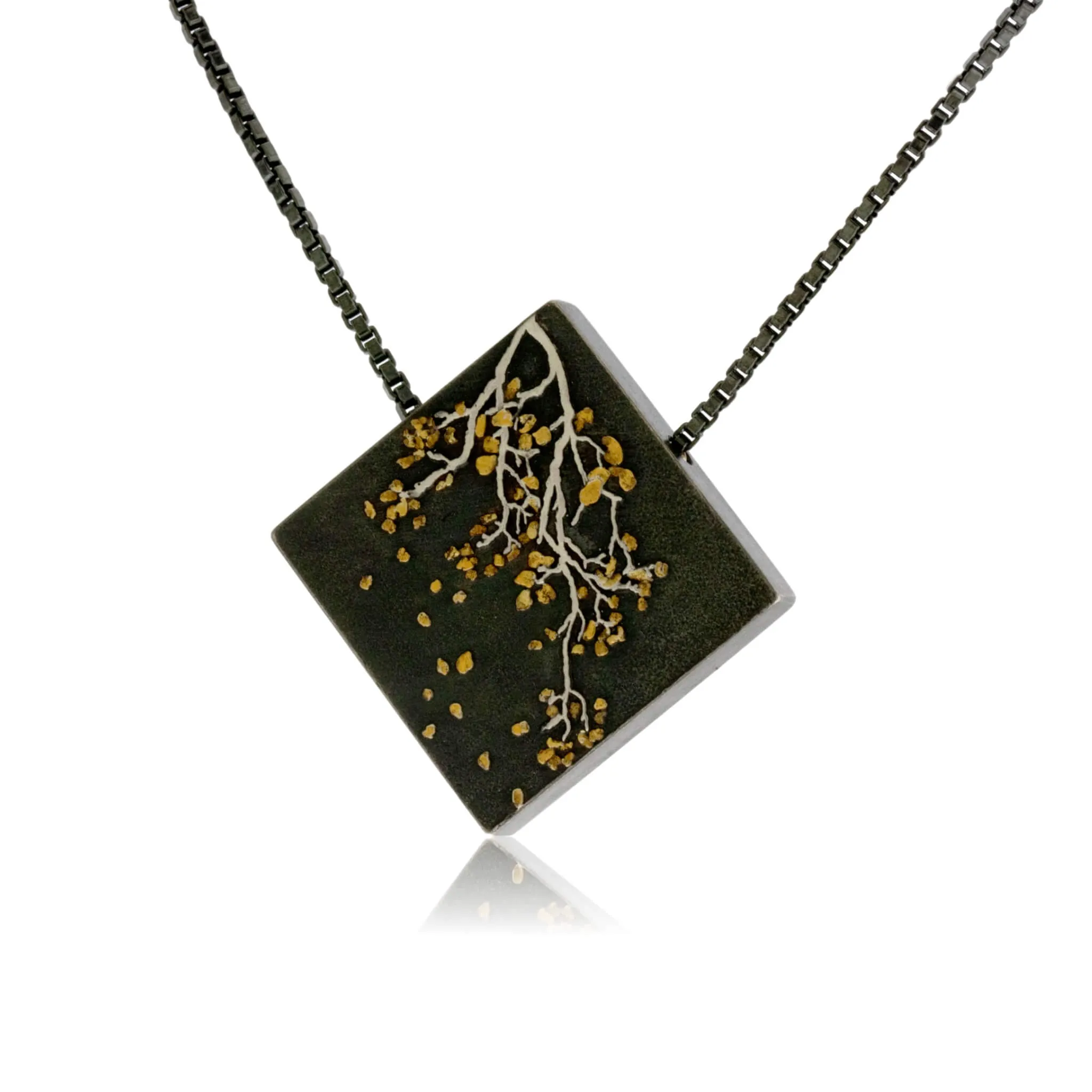 Silver, 18K Gold, & Nugget Gold Aspen Branch On Point Pendant
