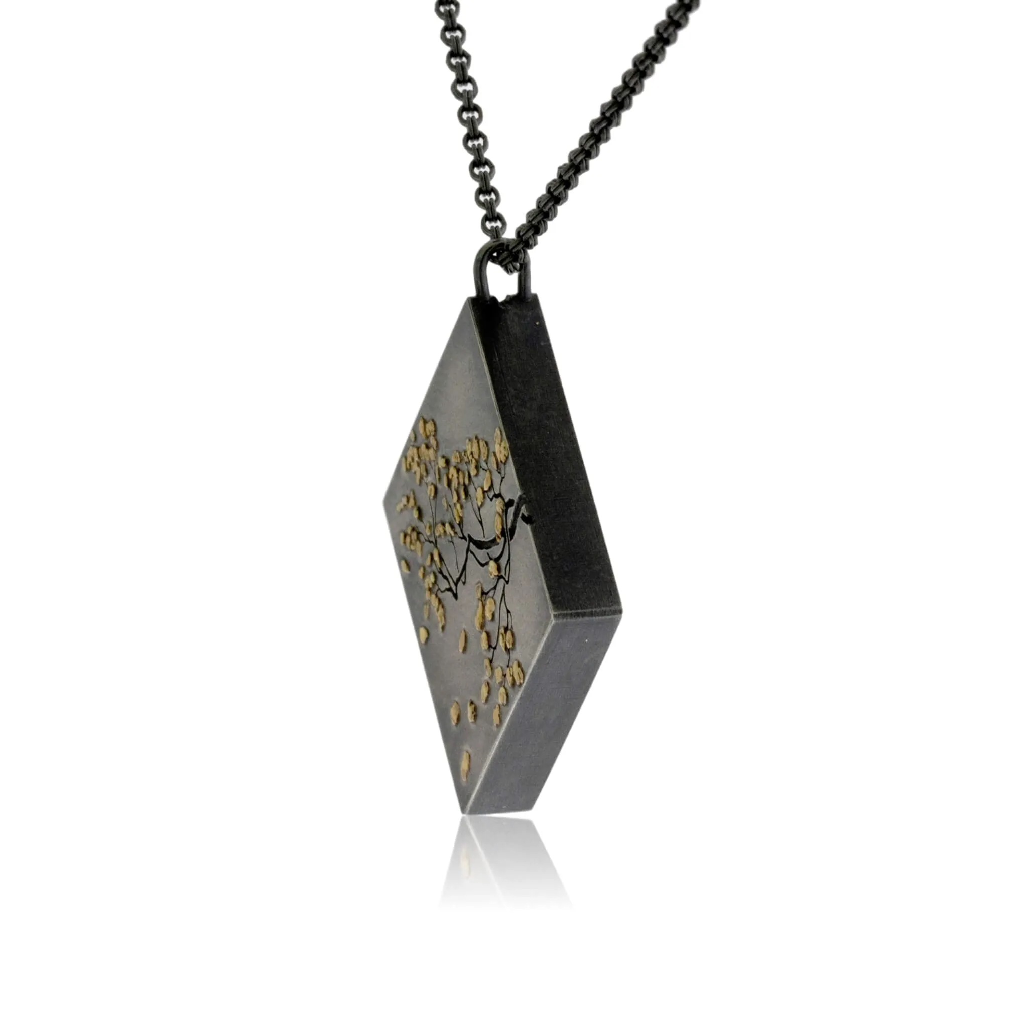 Silver, 18K Gold, & Nugget Gold Aspen Branch On Point Pendant
