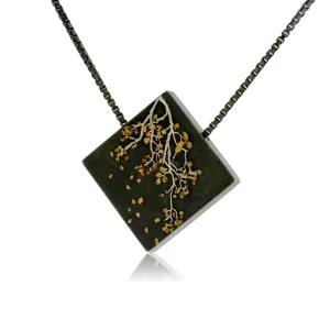 Silver, 18K Gold, & Nugget Gold Aspen Branch On Point Pendant