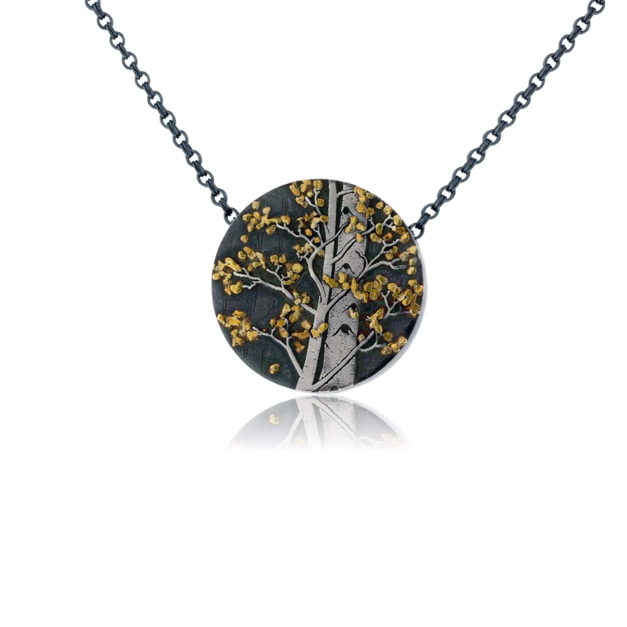 Silver, 18K Gold, & Nugget Gold Aspen Duet I Pendant