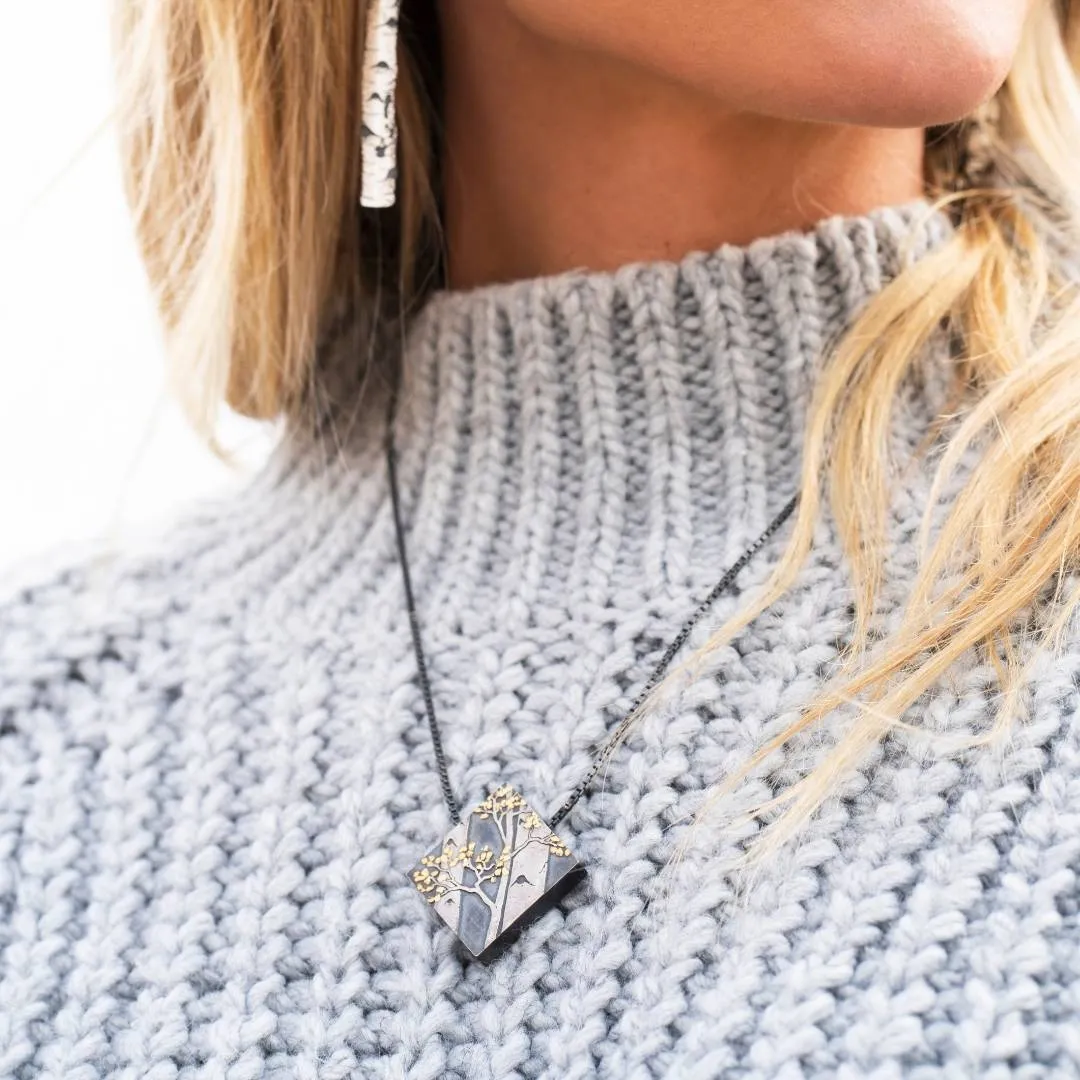 Silver, 18K Gold, & Nugget Gold Aspen Duet II On Point Pendant