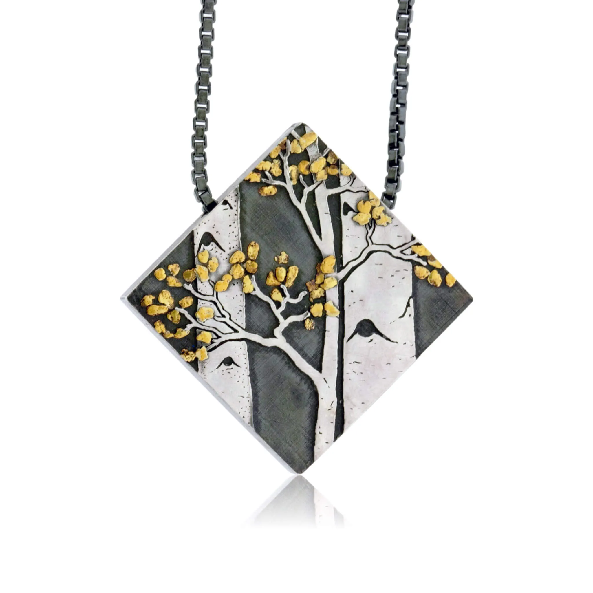 Silver, 18K Gold, & Nugget Gold Aspen Duet II On Point Pendant