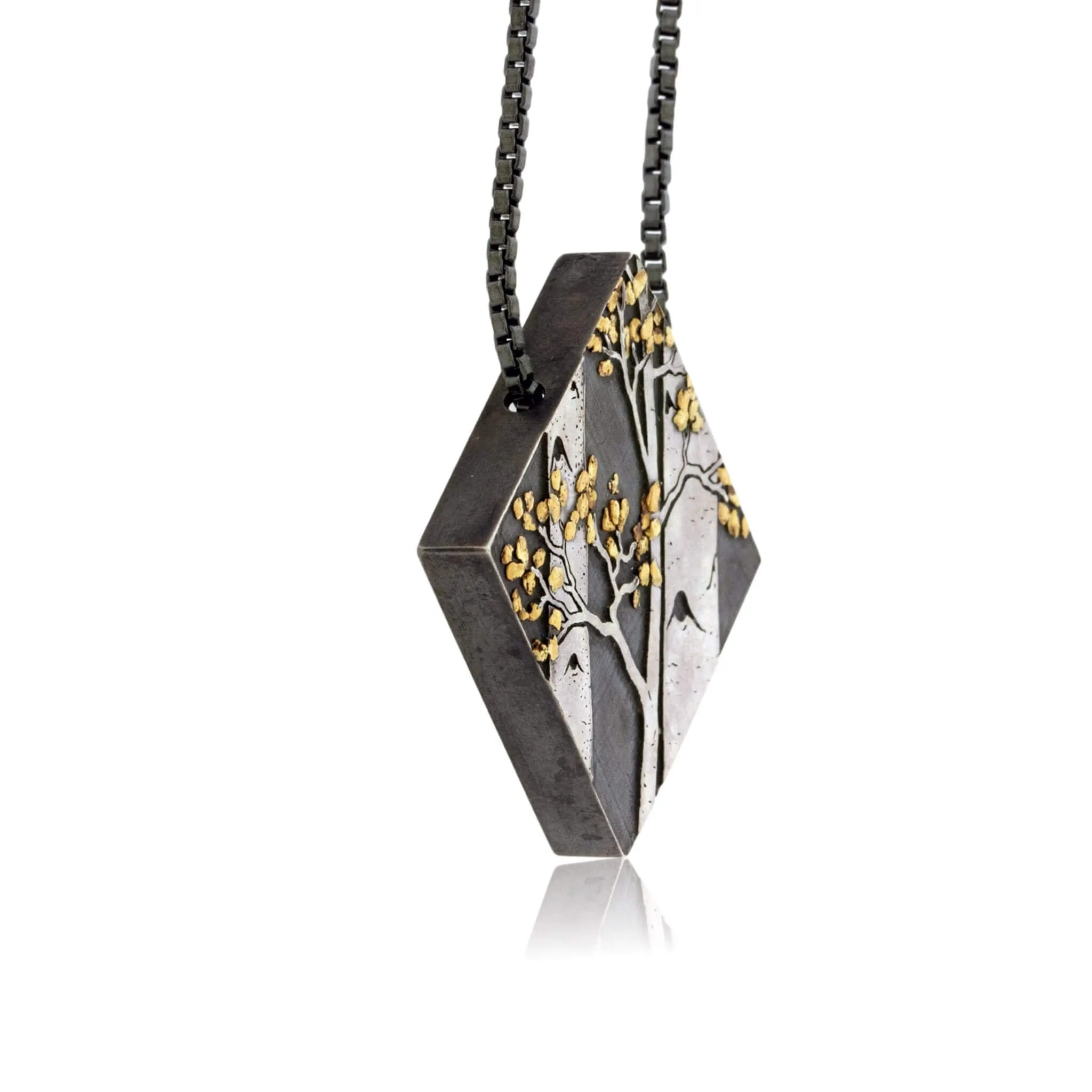 Silver, 18K Gold, & Nugget Gold Aspen Duet II On Point Pendant
