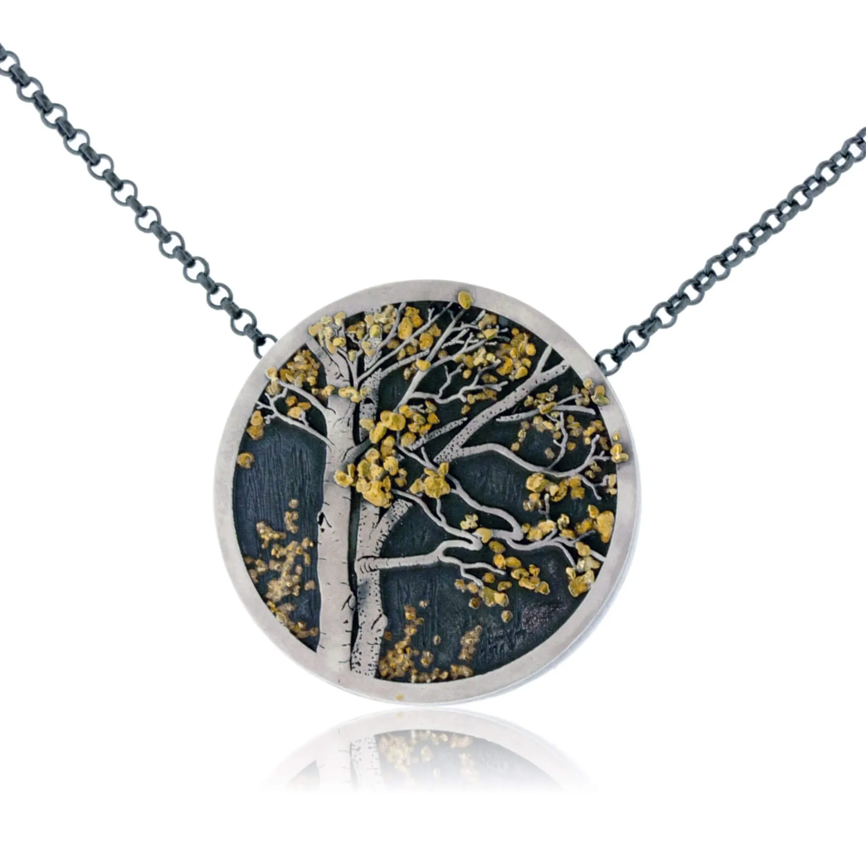 Silver, 18K Gold, & Nugget Gold Aspen Duet IV Pendant