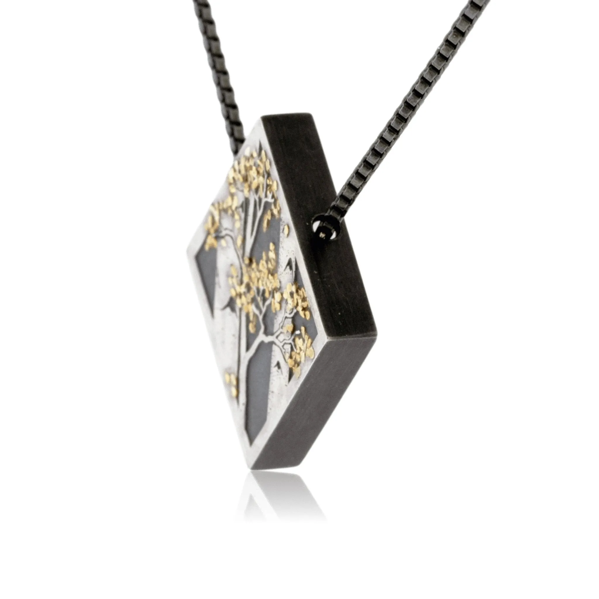 Silver, 18K Gold, & Nugget Gold Aspen Duet On Point Pendant