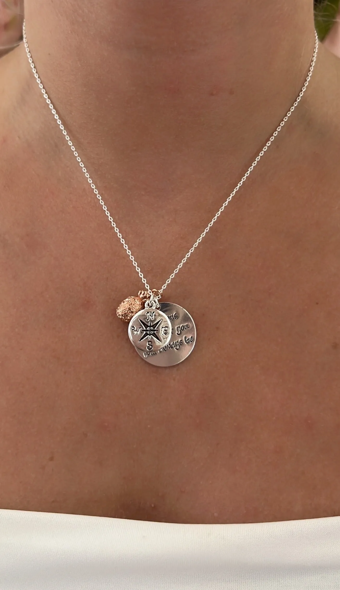 Silver & Rose Gold Precious Daughter Round Disc Pendant Necklace