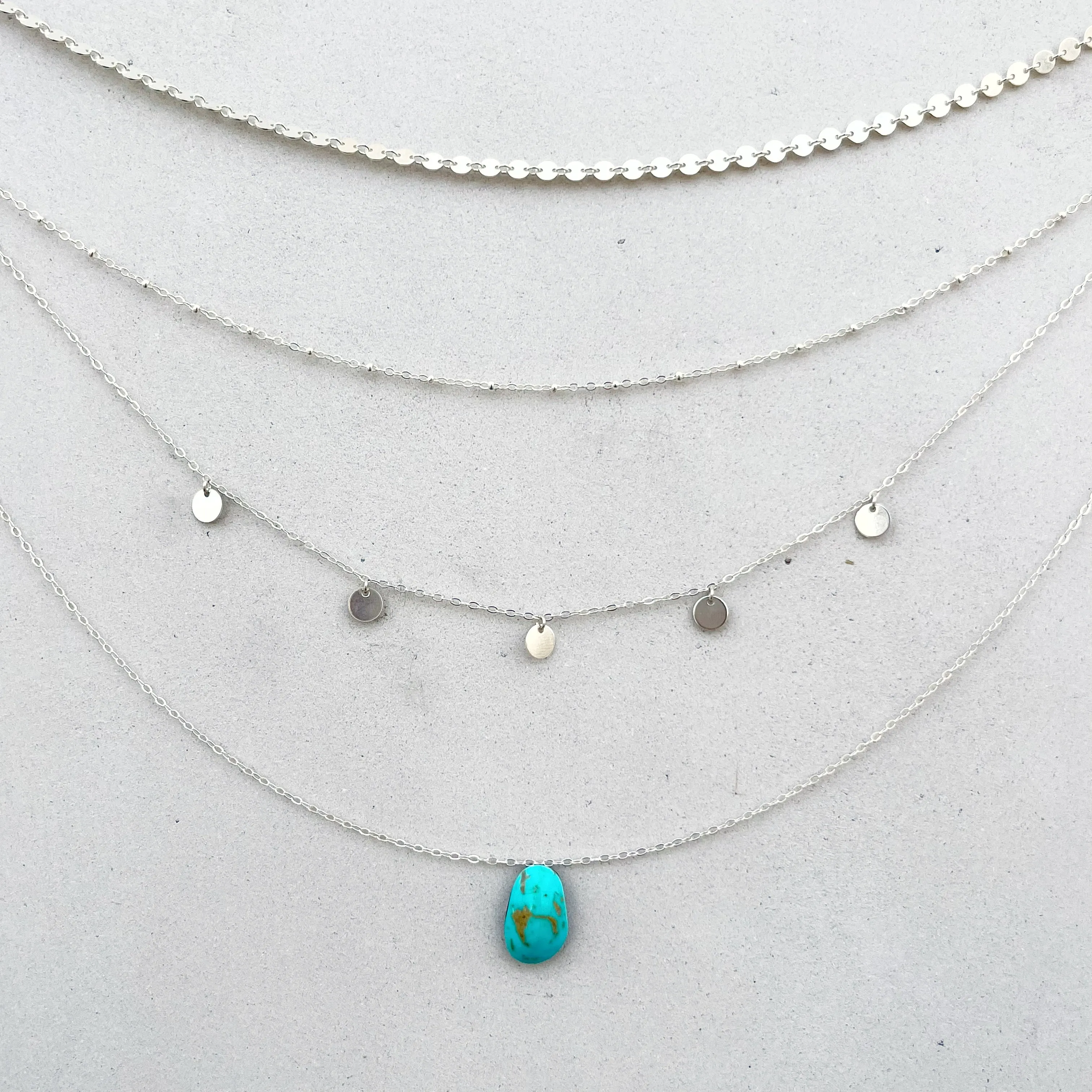 Silver layered necklace set with Turquoise Mountain turquoise