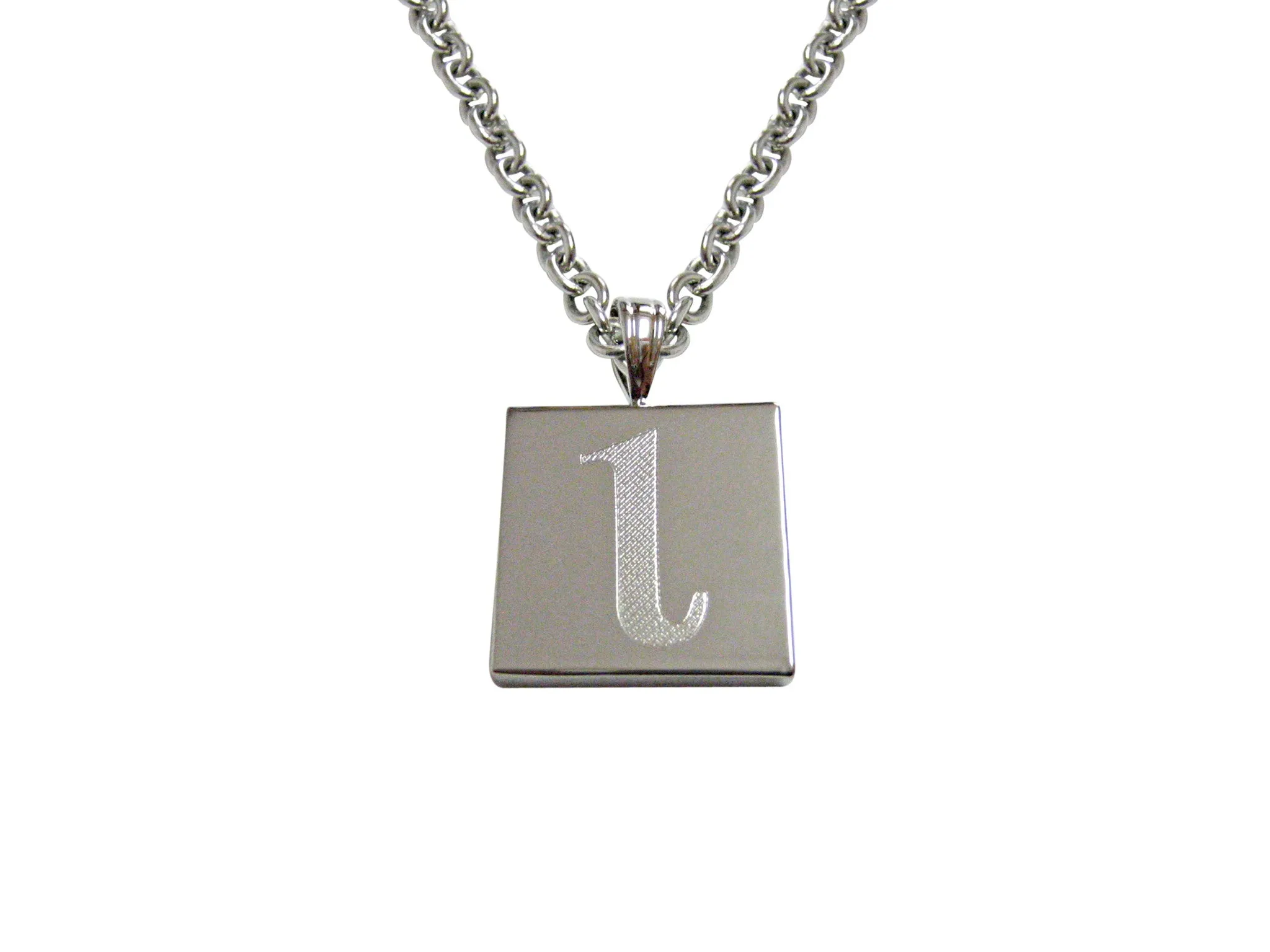 Silver Toned Etched Greek Letter iota Pendant Necklace