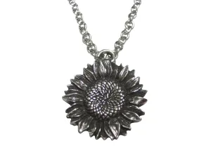 Silver Toned Sunflower Pendant Necklace