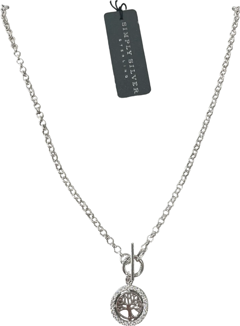 SIMPLY SILVER Solid 925 Sterling Silver Tree Of Love T-bar Necklace