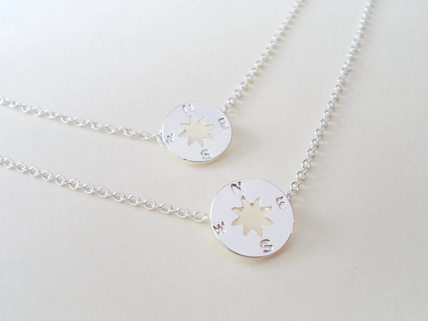 Small Compass Charm Necklace Set, 2 Necklaces, 18 Inch Chain
