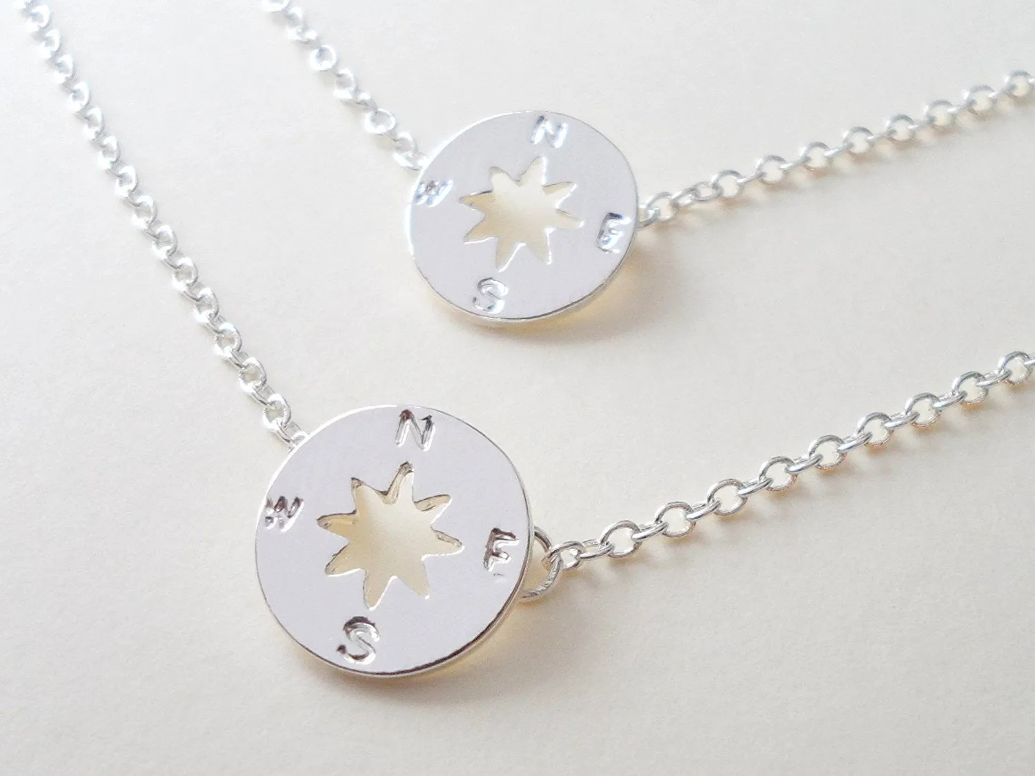 Small Compass Charm Necklace Set, 2 Necklaces, 18 Inch Chain