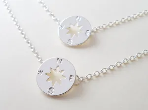 Small Compass Charm Necklace Set, 2 Necklaces, 18 Inch Chain