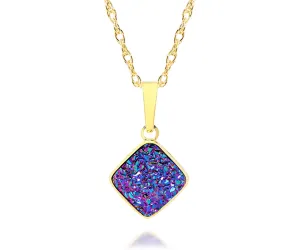Small Diamond Purple Rainbow Druzy 14k Vermeil Necklace