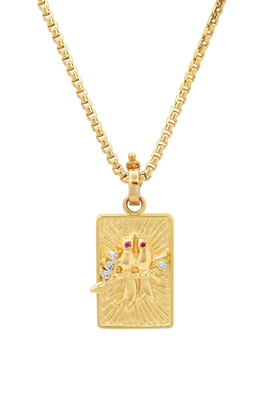 Small Gold Lovebirds Necklace - All Gold on 16” chain