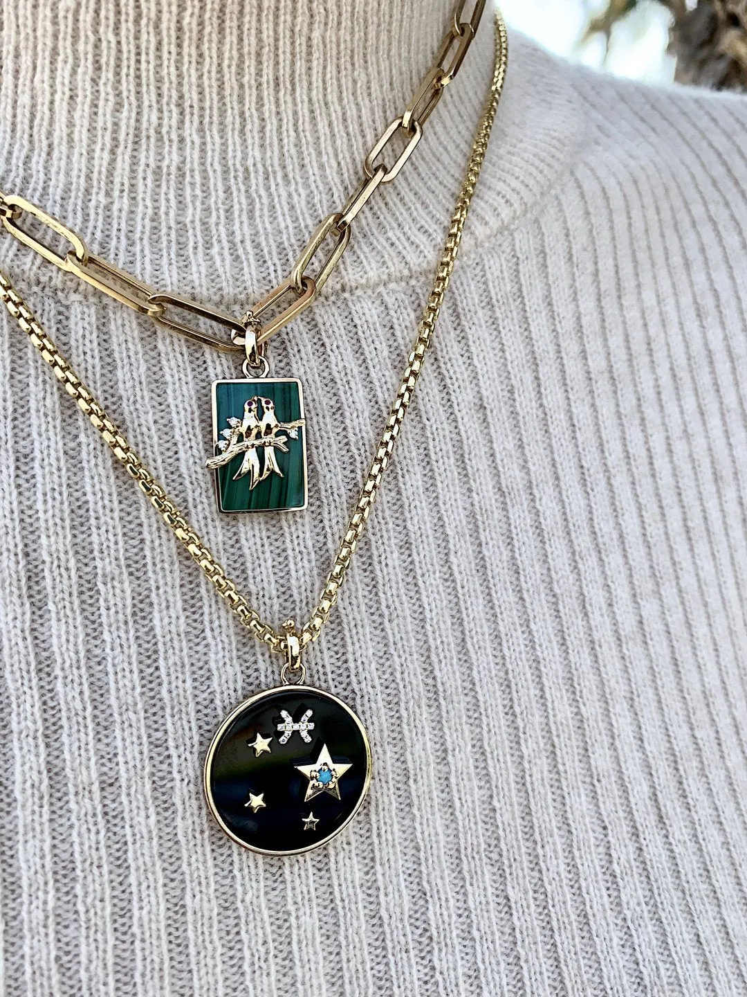 Small Malachite Lovebirds Necklace (By Special Order)