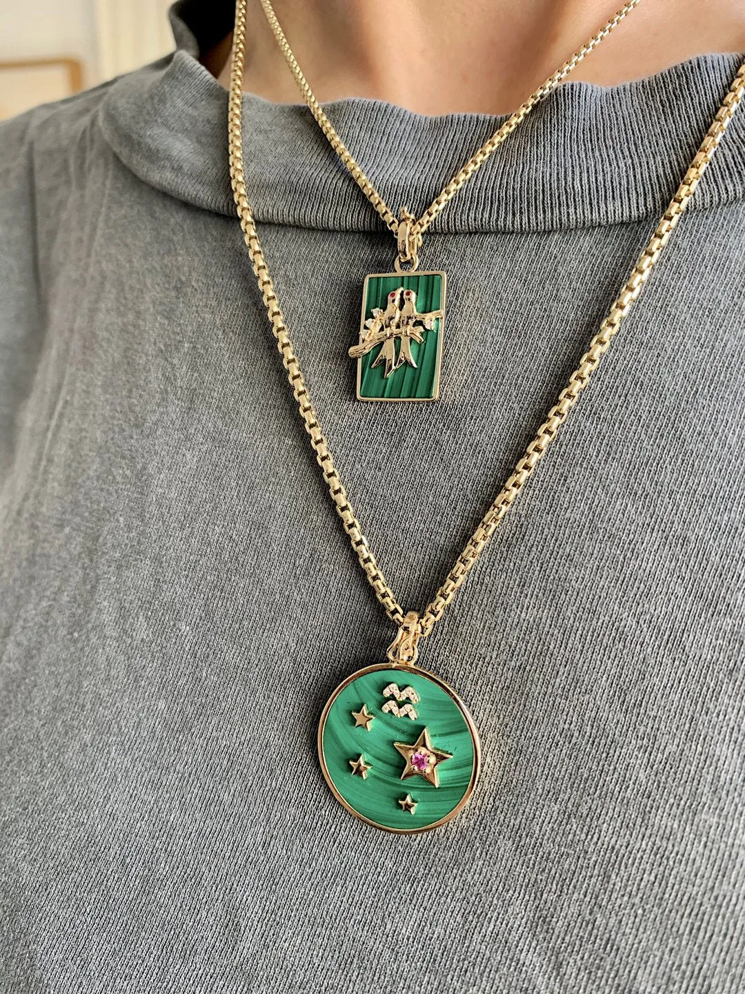 Small Malachite Lovebirds Necklace (By Special Order)
