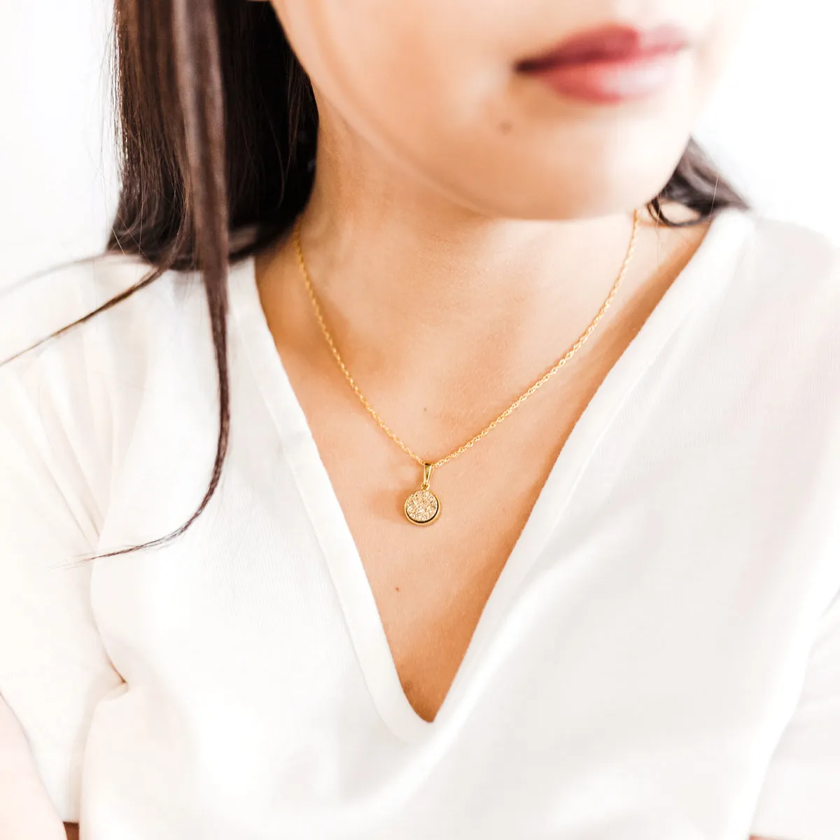 Small Round Blue Druzy Necklace