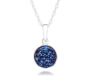 Small Round Blue Druzy Necklace