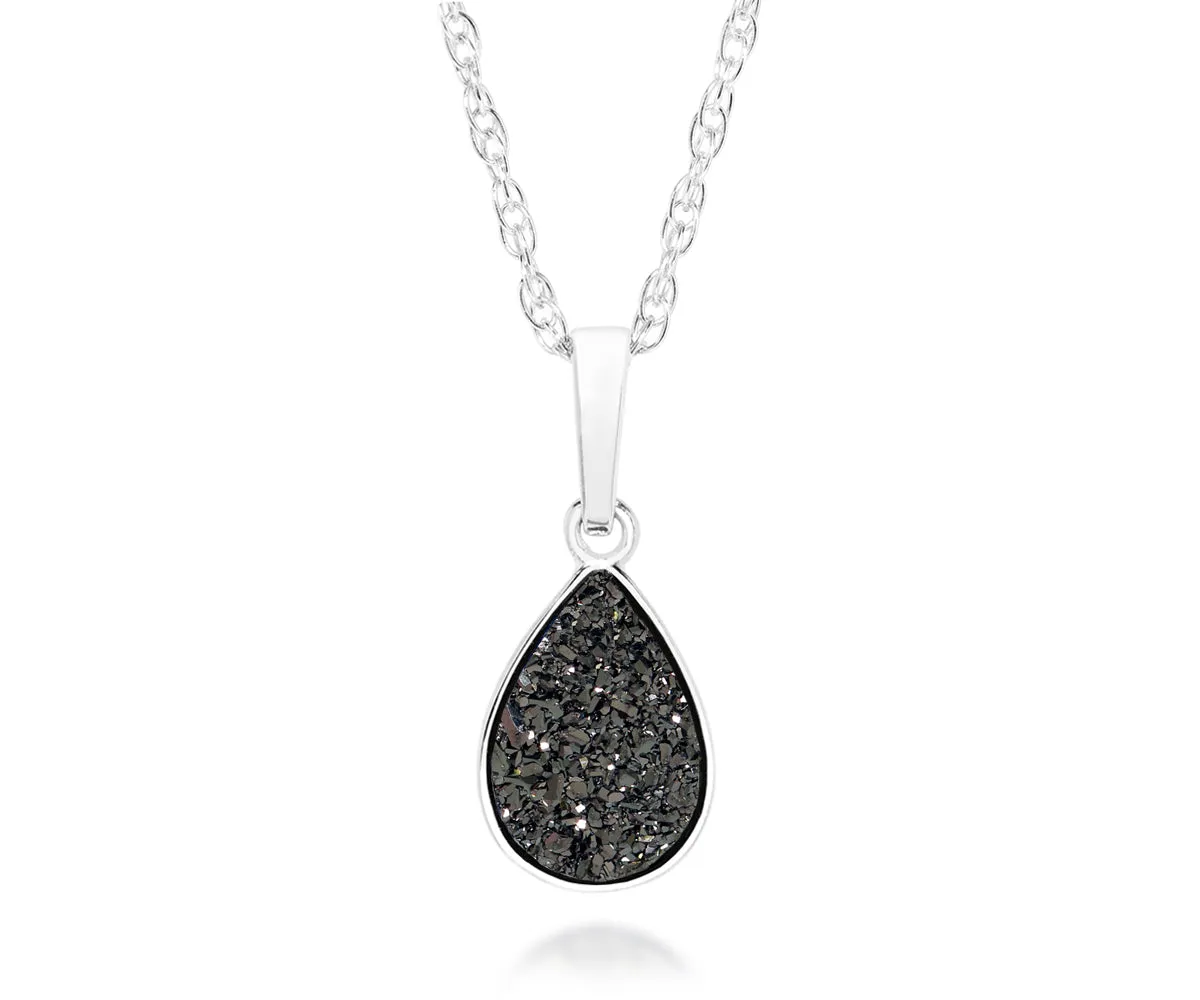 Small Teardrop Black Druzy Necklace