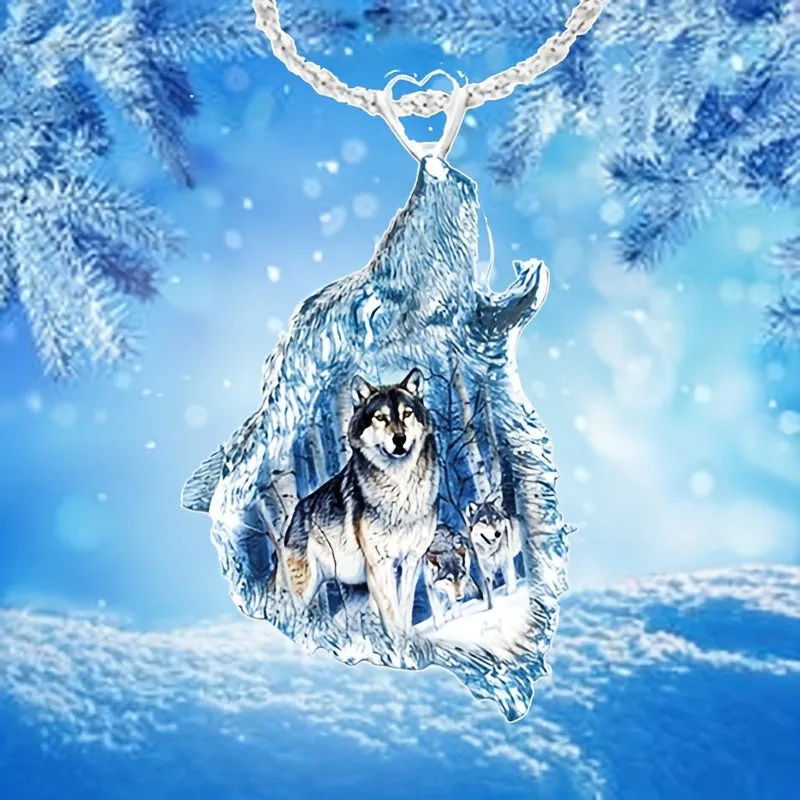 Snow Mountain Wolf Pendant Necklace Retro Daily Accessories Holiday Gift