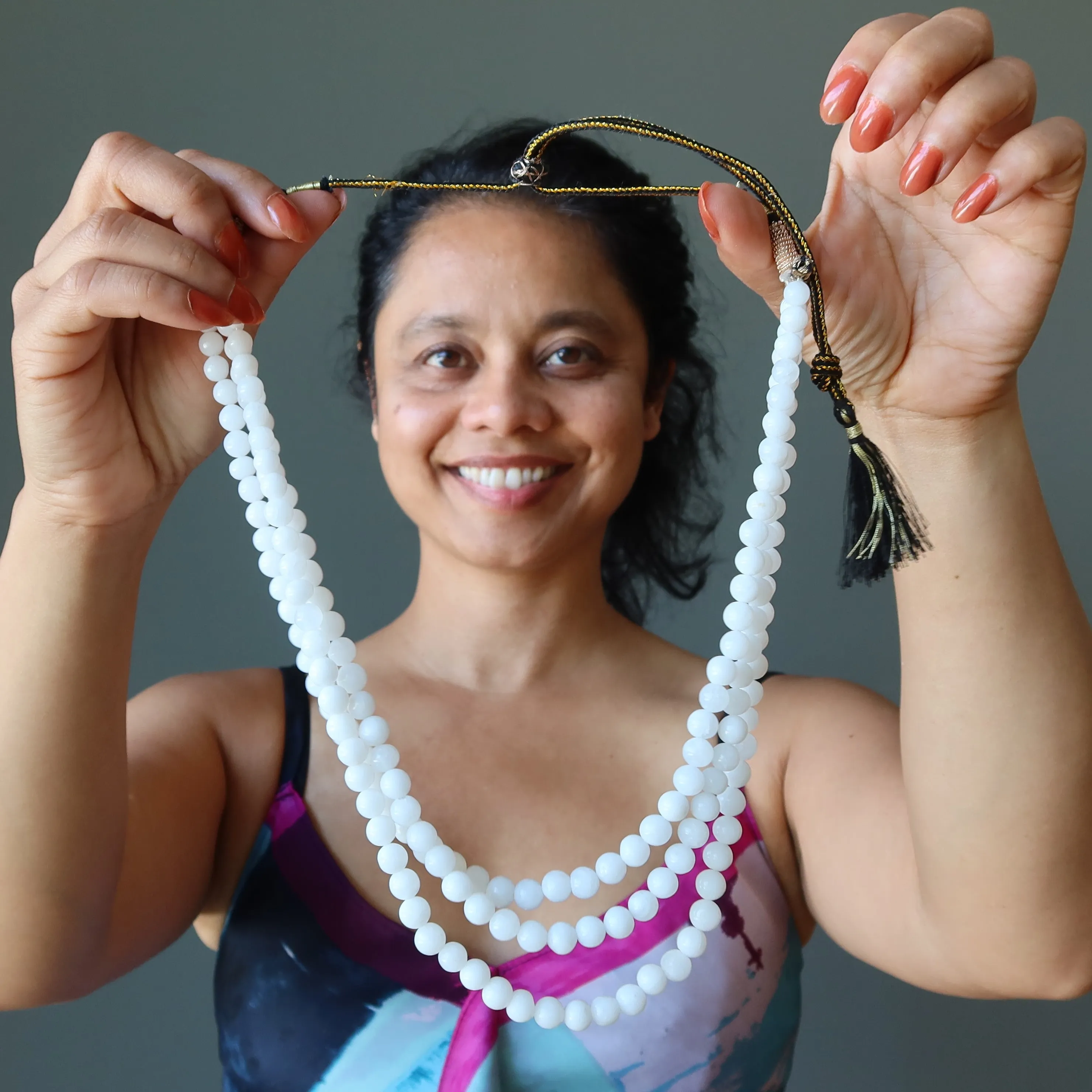 Snow Quartz Necklace Frosty Cool 3-Layer White Beads